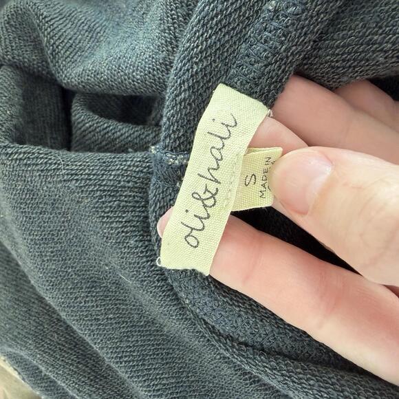 Oli & Hali Women's Washed Knit Henley Pullover Hoodie Olive Green Small Boho - Picture 6 of 7